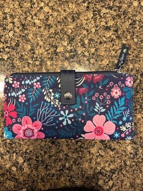 Lily Bloom Navy Floral Wallet with Pink and Teal Blooms
